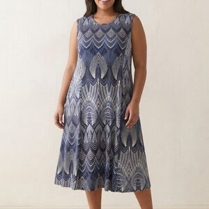 Keren Hart Blue and White Geometric Midi Dress